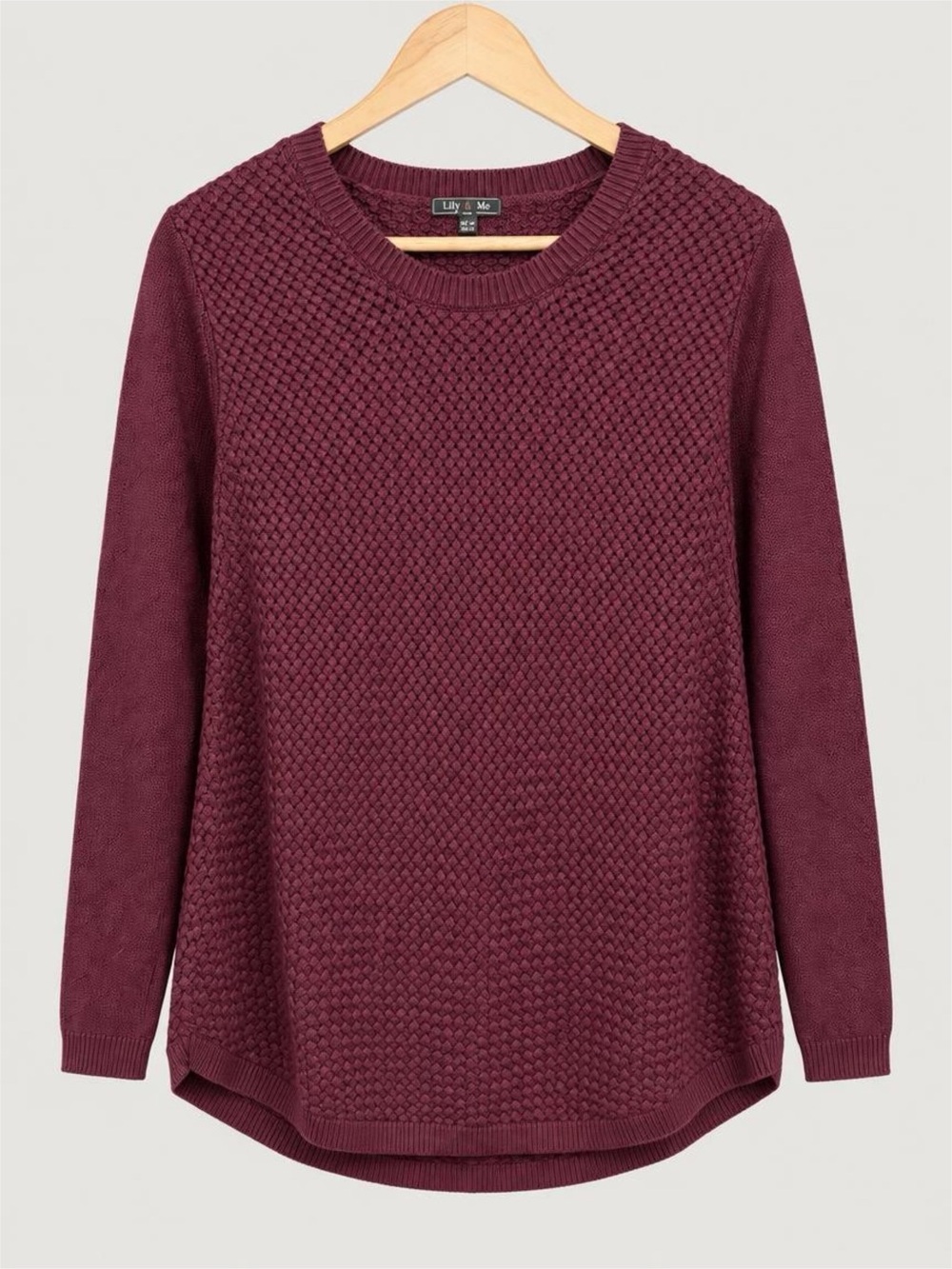 Women's Textured Knit Crewneck Sweater - Burgundy 1 X